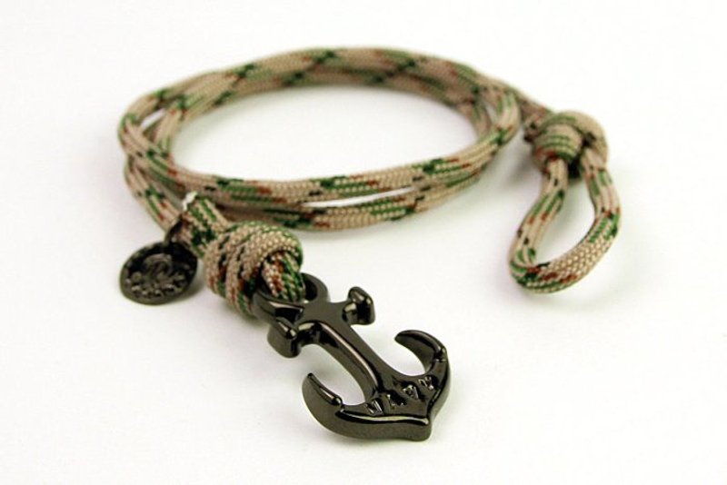 【METALIZE】Anchor with rope bracel 三圈式伞绳手链-海锚款-绿迷彩(黑色) - 手链/手环 - 其他金属 