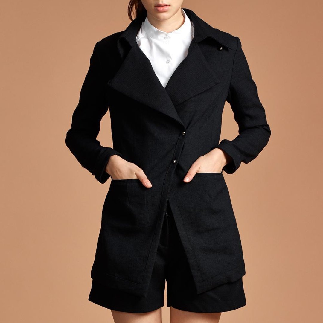 出清品 - 羊毛交错军装大衣 - 女装休闲/机能外套 - 其他材质 黑色