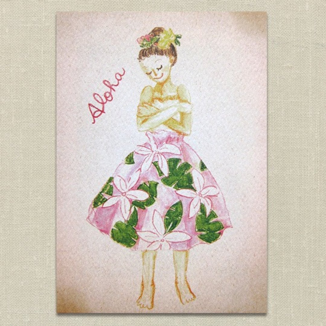 Hula Girl Postcard夏威夷舞女郎明信片─ 粉红色的爱 - 卡片/明信片 - 纸 粉红色