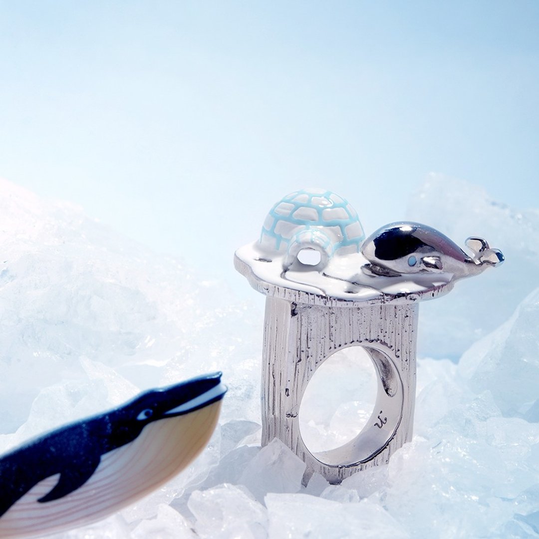 Igloo and Whale Ring, Moby Dick's Landing Ring, Igloo Ring, Whale Ring - 戒指 - 其他金属 蓝色