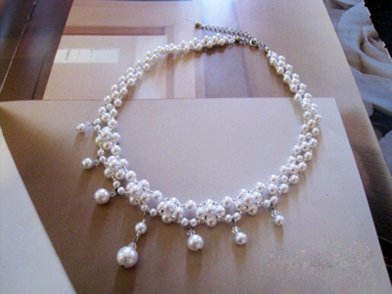 Pearl & Swarovski Crystal Choker＜PDS：White＞ - 项链 - 玻璃 白色