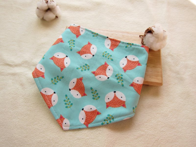 粉绿森林童话狐狸-宝贝纯棉三角巾、口水巾、领巾 - 围嘴/口水巾 - 其他材质 绿色