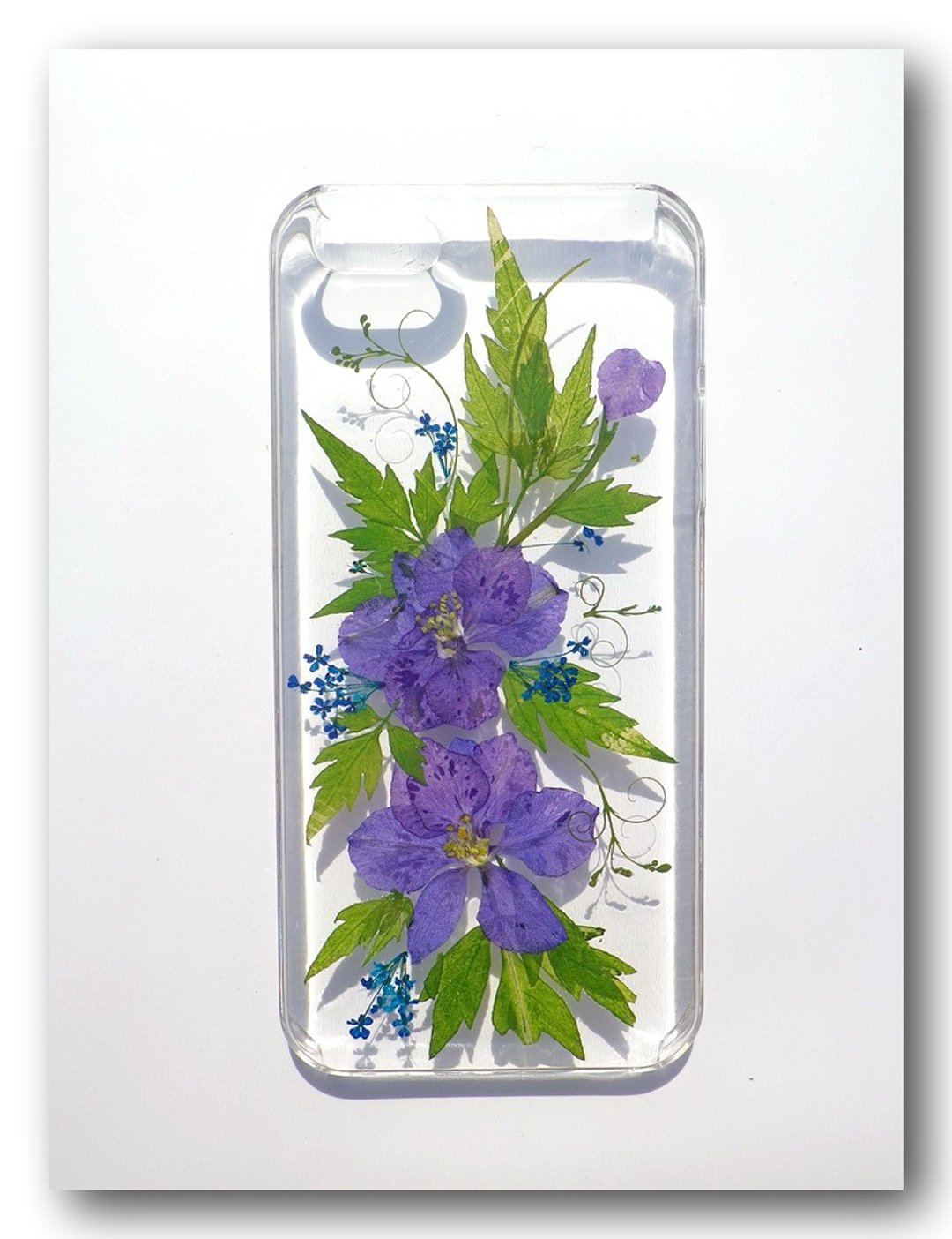 Anny's workshop手作押花手机保护殻，适用于Apple iphone 5/5S, 紫蓝色飞燕草 - 手机壳/手机套 - 塑料 蓝色
