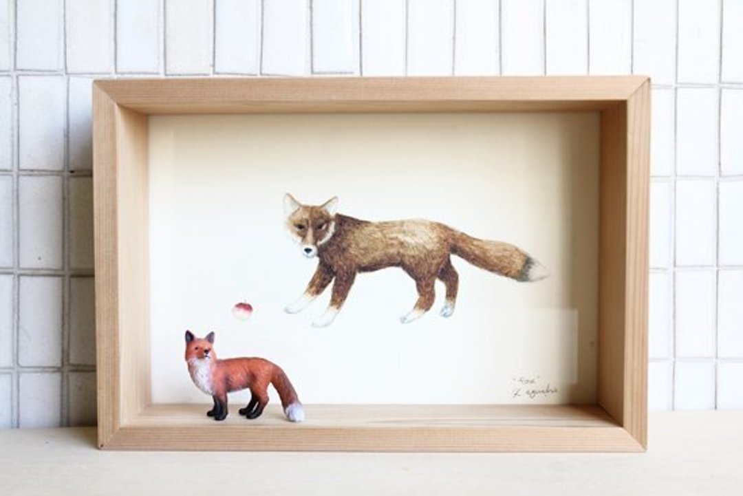 [画,动物 AnimalPaintingCollection]框饰--狐狸/小长方 - 墙贴/壁贴 - 压克力 卡其色