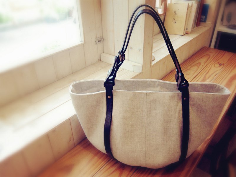 【好日手作】棉麻布球形托特包 - 侧背包/斜挎包 - 其他材质 灰色