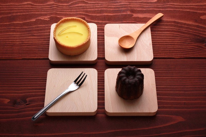 山毛榉杯垫-素面/wooden coasters/木制コースター(1组四入) - 杯垫 - 木头 卡其色