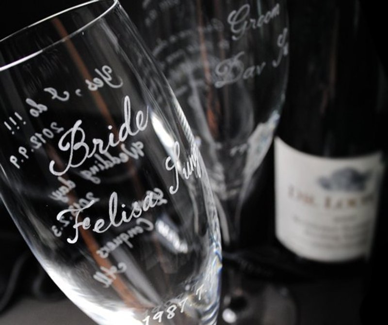 (一对价)250cc【MSA无铅水晶结婚礼物】Bride & Groom意大利 Bormioli Rocco系列水晶品酒师CHAMPAGNE玻璃雕刻 新娘新郎纪念香槟酒 结婚礼物 定制化 - 其他 - 玻璃 黑色