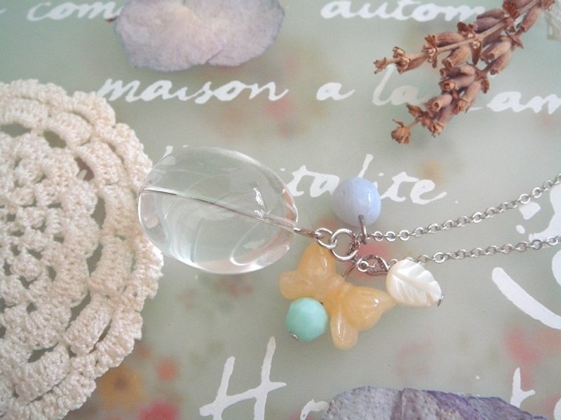 Garohands 胖胖晶莹白水晶天然石蝴蝶结手感中长链  A240 - 项链 - 其他材质 白色