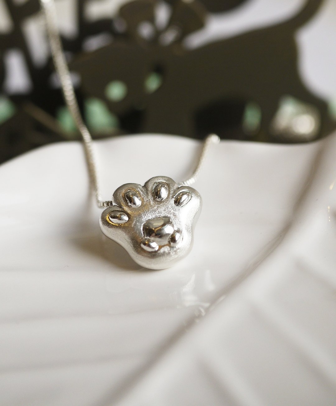 手工925纯银【猫掌肉球项链cat necklace】每只猫掌都有只小熊 - 项链 - 纯银 银色