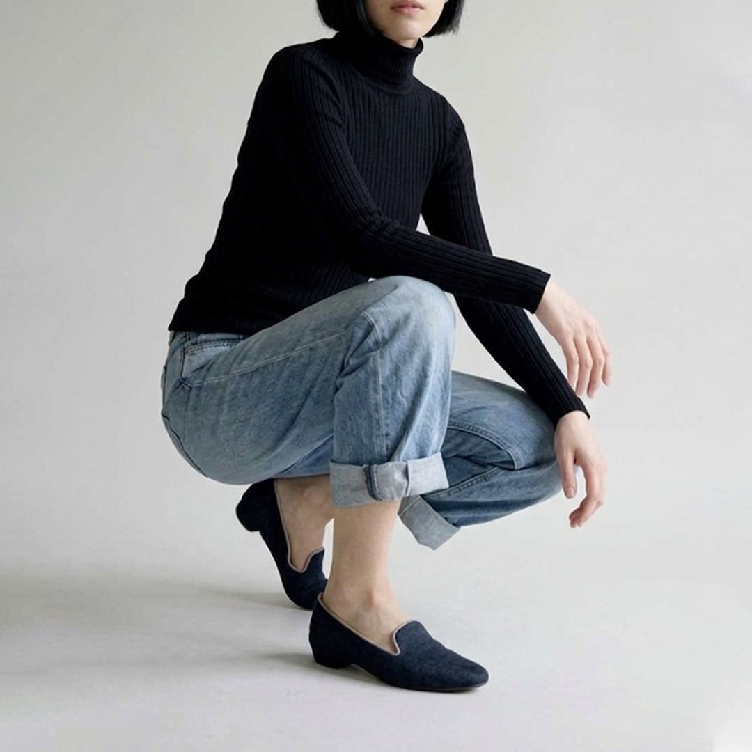 Denim Loafers. Up (深蓝) | WL - 女款牛津鞋/乐福鞋 - 真皮 蓝色