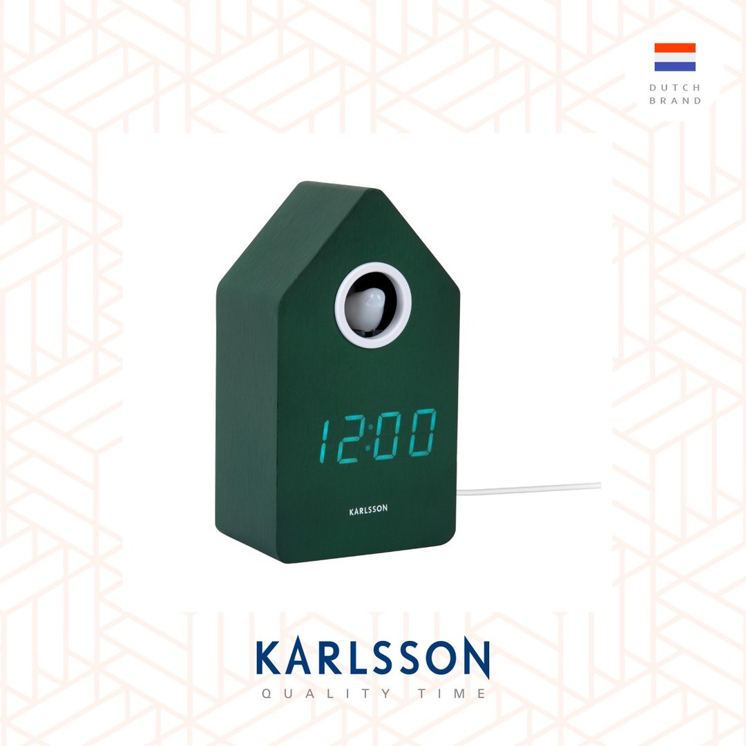 荷兰 Karlsson, 绿色布谷鸟闹钟 LED 显示屏 - 多功能闹 (整点报时) - 时钟/闹钟 - 木头 绿色