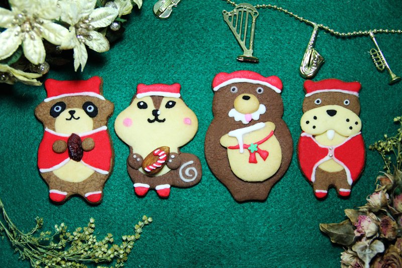 圣诞节礼物 耶诞动物狂欢节饼干礼盒 四款造型共八片 - 手工饼干 - 新鲜食材 红色