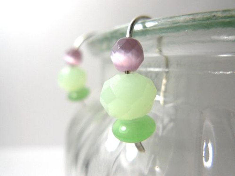 手工段敲银耳环~ 春漾天然石 no.6  初春 - 耳环/耳夹 - 其他材质 