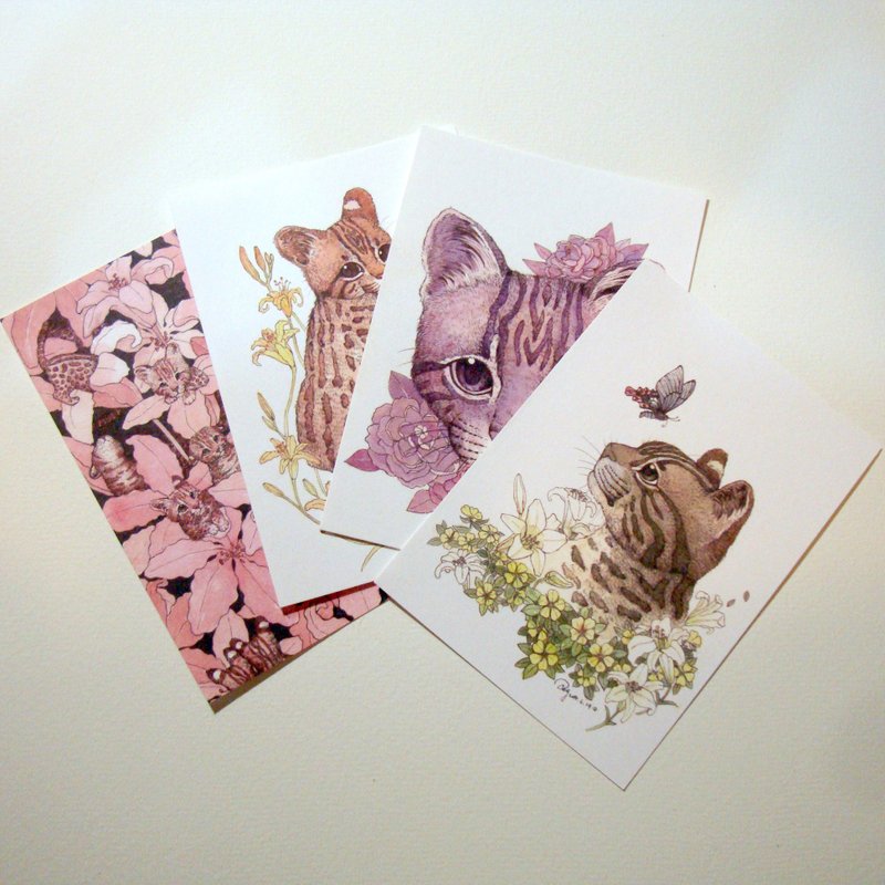 Be Friendly Be Friend-保护石虎插画酷卡/卡片-(一套4张) - 卡片/明信片 - 纸 