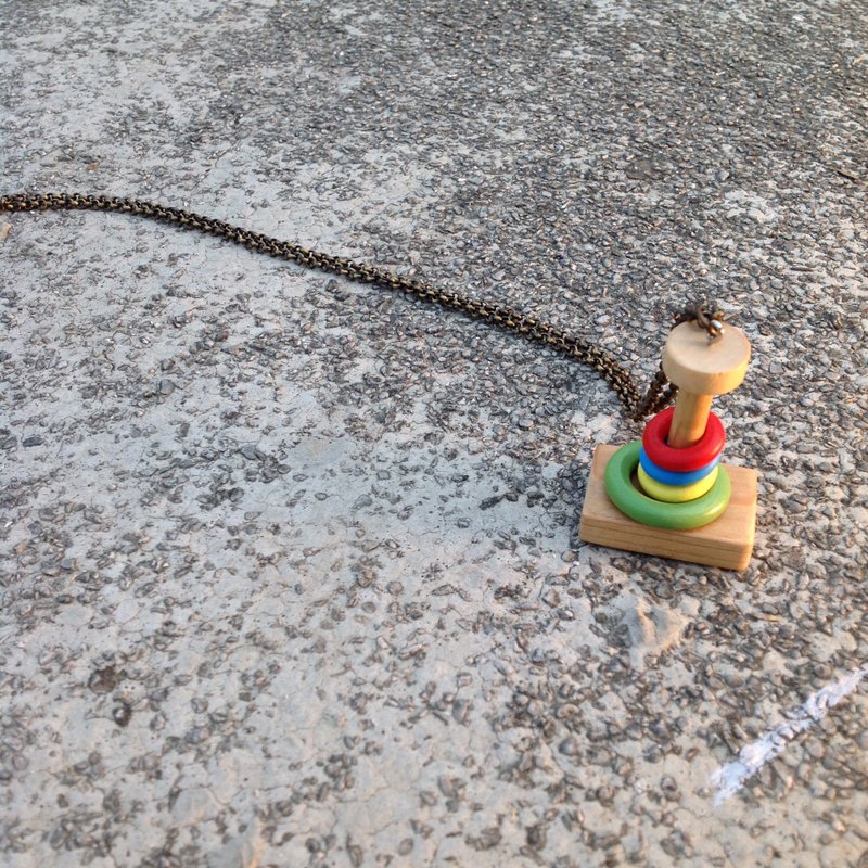 项链∞童玩三部曲—彩色套圈圈。手工木制 - 项链 - 木头 多色