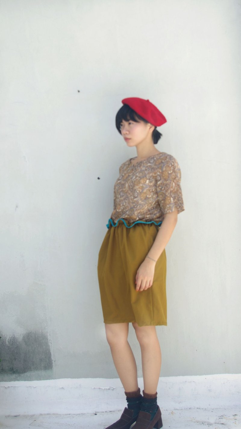 4.5studio-[R;]Restyle-咖啡芥茉黄复古变形虫花苞缩腰洋装 - 洋装/连衣裙 - 其他材质 咖啡色