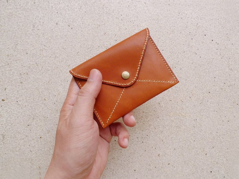 手工缝制棕色老信封牛皮卡夹/零钱夹/名片夹 - 零钱包 - 真皮 咖啡色