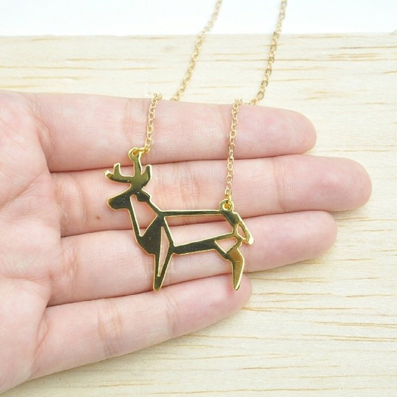 Origami Deer Necklace, Animal jewelry, gift for her, Gold Plated Brass - 项链 - 铜/黄铜 金色
