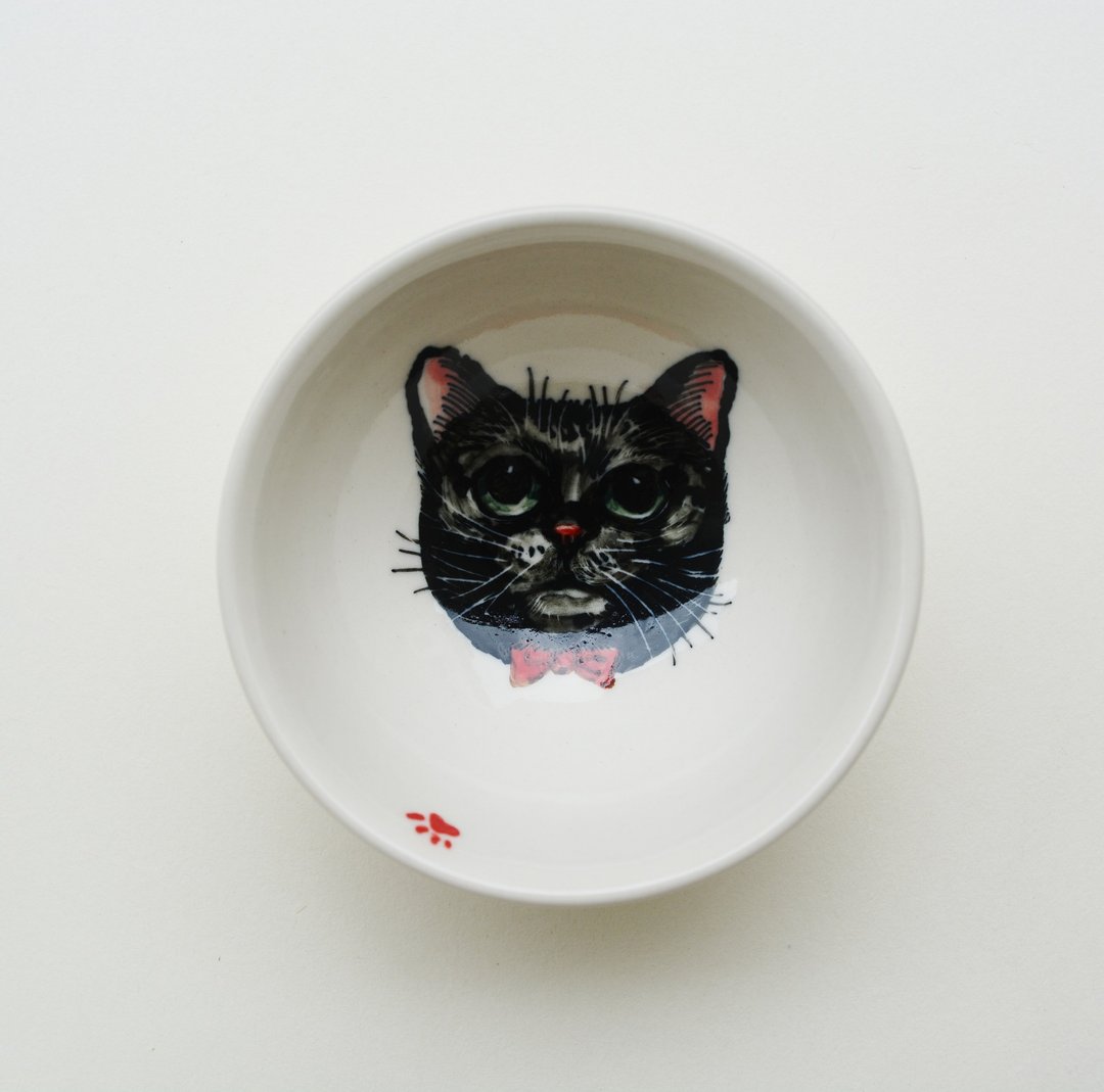 手绘小茶杯-黑猫有个红鼻子 - 茶具/茶杯 - 瓷 黑色