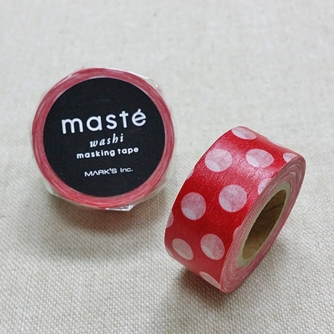 日本 maste 和纸胶带 Basic 限定系列【水玉点点/红 (MST-MKT38-RE)】 - 纸胶带 - 纸 红色