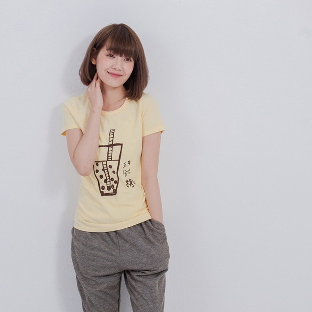 珍珠奶茶 三分糖!! 蜜桃棉T恤 台湾特产 Bubble Tea 定制 - 女装 T 恤 - 棉 白色