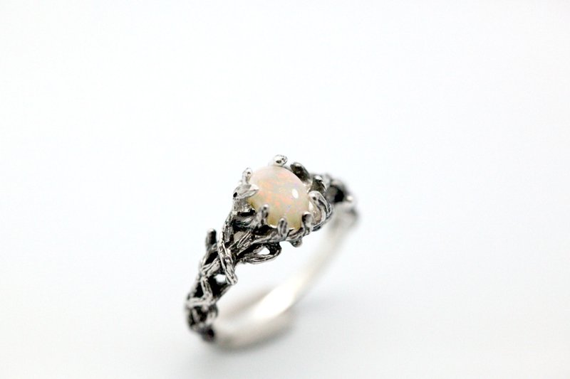 树枝系列Ⅰ-天然蛋白石纯银戒 - 戒指 - 其他金属 