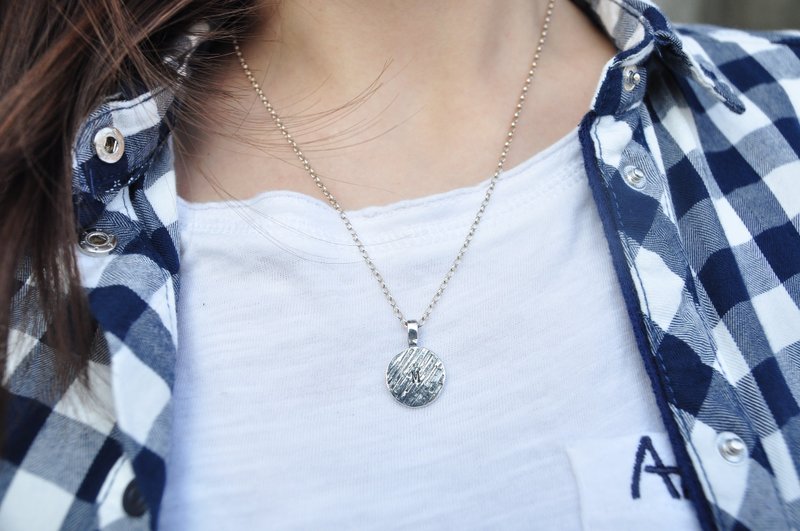 二毛银【质感纹理敲字项链】木纹.水波纹 - 项链 - 银 银色