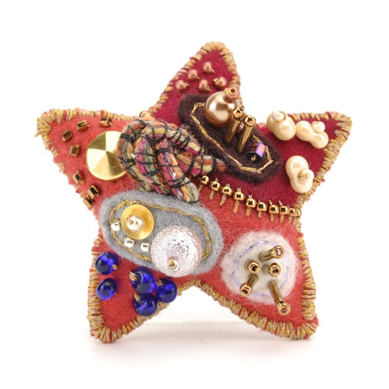 Star brooch (2) - 胸针 - 羊毛 红色