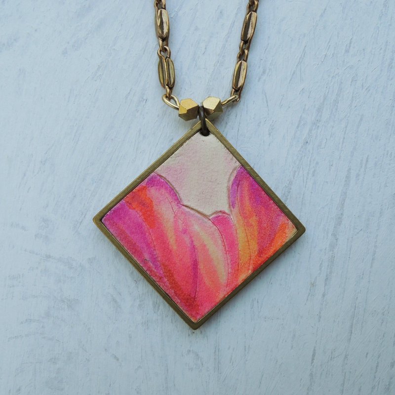 Natural Collection-Flora/花 手染皮革黄铜项链 - 项链 - 真皮 红色