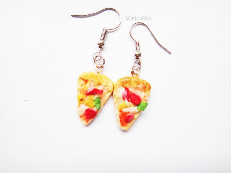 热腾腾披萨耳环 - 耳环/耳夹 - 粘土 红色