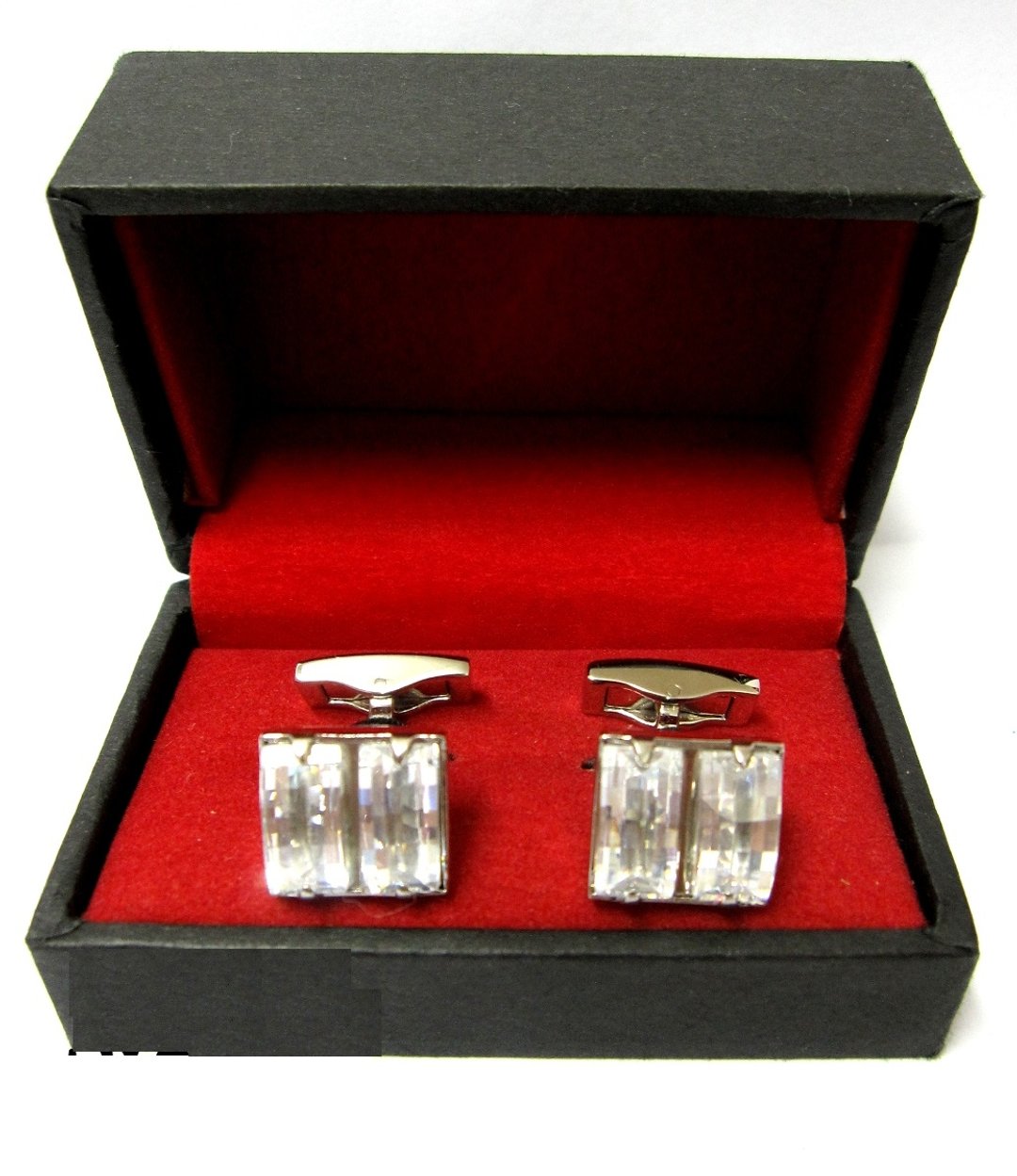 Square silver glass cufflinks-Silver plated(Free Shipping) 方形银色袖口扣(包邮) - 袖扣 - 玻璃 灰色