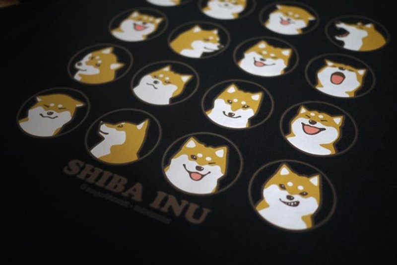 [倉屋]柴犬日常表情T恤 黑色 - 中性连帽卫衣/T 恤 - 其他材质 黑色