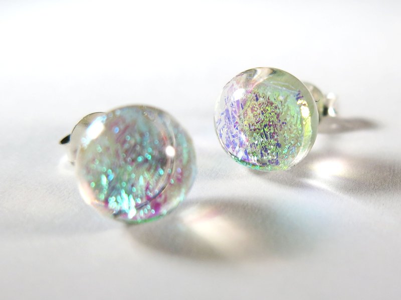 珠宝琉璃纯银耳针 / X4 - 耳环/耳夹 - 玻璃 白色