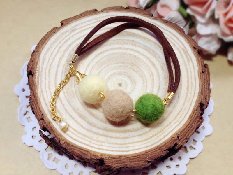 【奶油毛毛】羊毛毡梦幻女孩甜心手链 手环 马卡龙系列 生日礼物 情侣礼物 手工制作 独家 - 手链/手环 - 羊毛 绿色