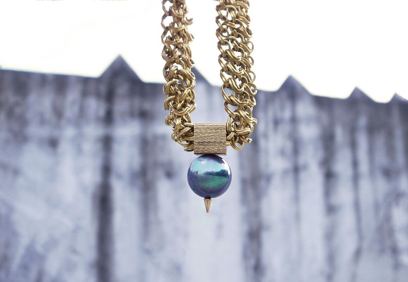 圓氐『赫赫小建筑』黑珍珠铆钉古堡手链  手工复古黄铜 - 手链/手环 - 其他金属 黑色