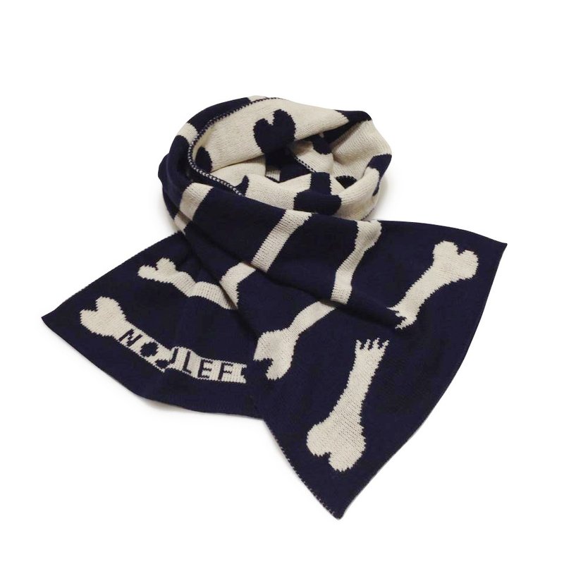 【Noddlefu纳豆腐】羊毛混织狗骨头暖暖围巾 /深蓝色/ - 丝巾 - 其他材质 蓝色