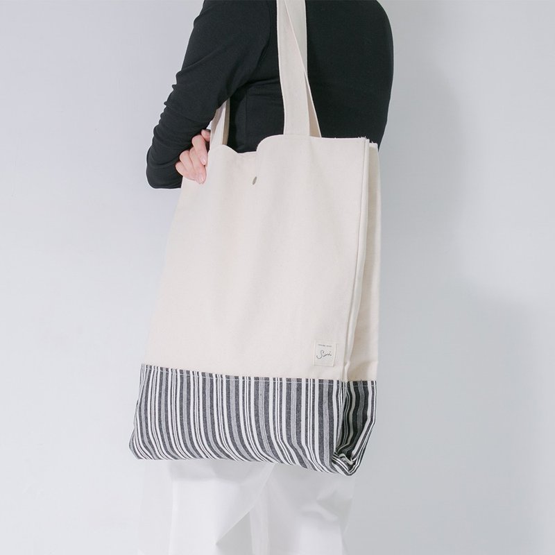 SUMI Stripe 超大容量水手侧背包_5SB908_米白/黑白条纹 - 手提包/手提袋 - 其他材质 白色
