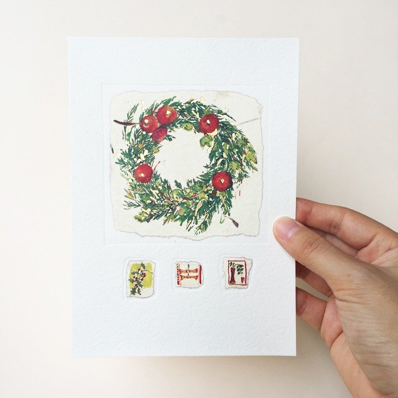 英国手绘烫金印刷卡片-果实花圈 | AVOCADO - 卡片/明信片 - 纸 红色