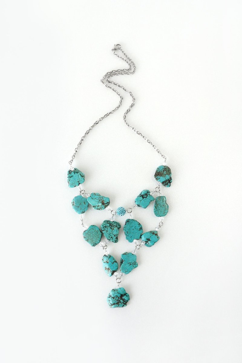 时尚土耳其菱镁矿项链，原矿石首饰品 - 项链 - 宝石 绿色