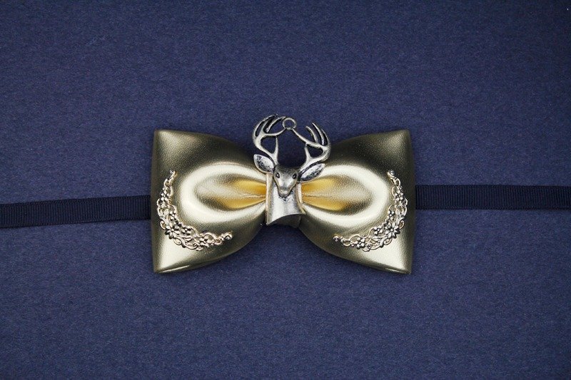 JIOU、Bow tie、限量手工领结、台湾原创设计、艺人穿搭、造型师配件、婚礼饰品、宠物领结 - 领带/领带夹 - 真皮 金色