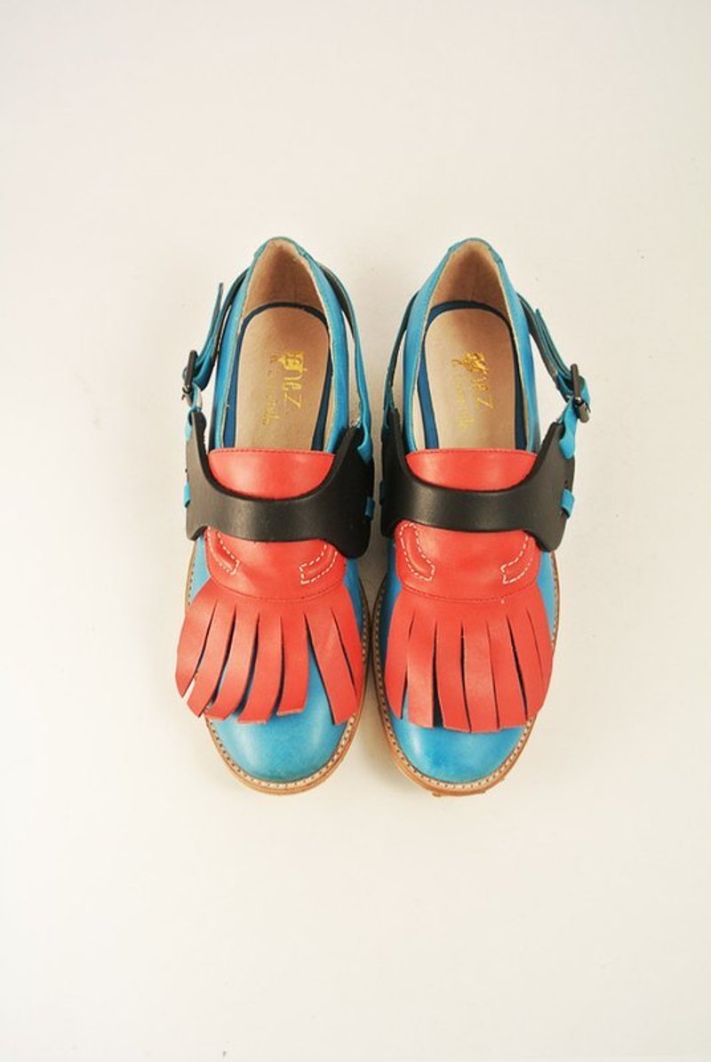 多愁善感跳恰恰。前进两步退一步。马鞍拆卸两用胡须鞋(蓝) - 女款休闲鞋 - 真皮 