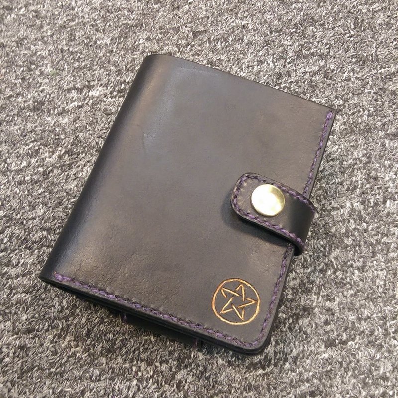 纯手工制作手工染色皮革中夹附可拆式零钱包免费印字 - 皮夹/钱包 - 真皮 多色