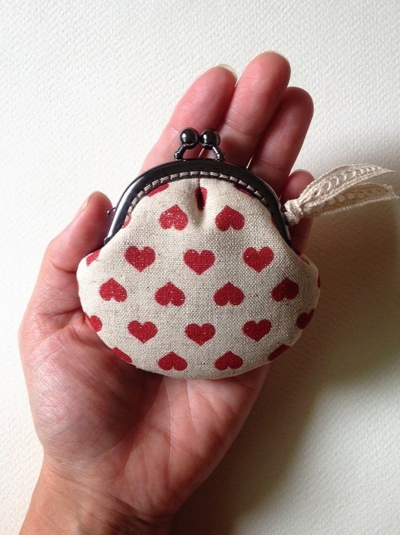 hm2。心心闪亮 红米 小贝。口金包 - 零钱包 - 棉．麻 红色