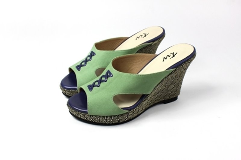 绿 楔型凉拖鞋 - 男女凉鞋 - 真皮 绿色