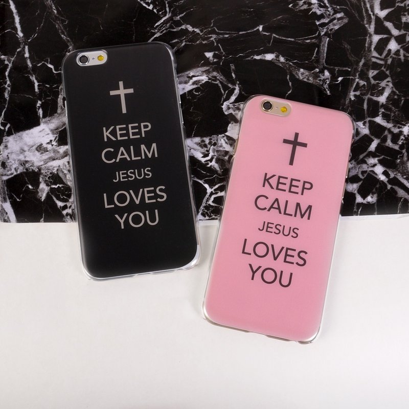 香港原创设计 黑色Keep Calm Jesus Loves You图案 (图左) iPhone X,  iPhone 8,  iPhone 8 Plus,  iPhone 7, iPhone 7 Plus, iphone 6/6S , iphone 6/6S PLUS, Samsung Galaxy Note 7 透明手机壳 - 其他 - 塑料 