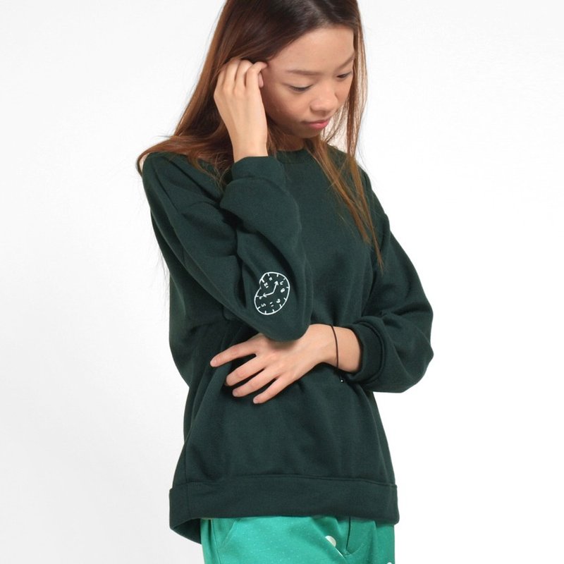 【HEYSUN】时间系列/绢印时钟长袖T-shirt/大学T - 女装 T 恤 - 其他材质 绿色