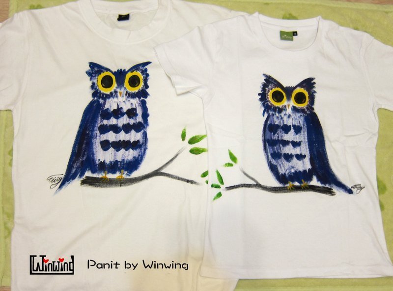 猫头鹰伴侣(两件组)-Winwing手绘衣<包邮> - 女装 T 恤 - 棉．麻 