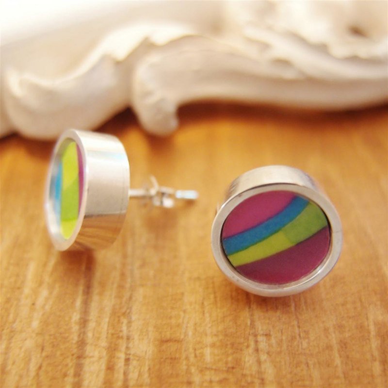 纯银圆型耳环---绝版 - 耳环/耳夹 - 其他金属 红色