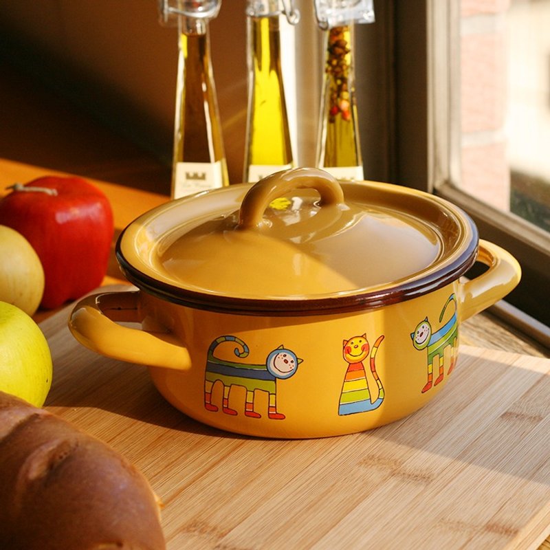 Smaltum布拉格 珐琅双耳锅 害羞喵咪_橙黄〈FDN000085〉 - 厨房用具 - 珐琅 黄色