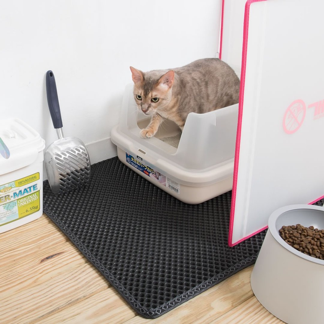 专利双层设计减少猫砂的落猫砂垫 - 实用长方形(黑色) 约76x57cm - 猫砂/猫砂垫 - 塑料 黑色
